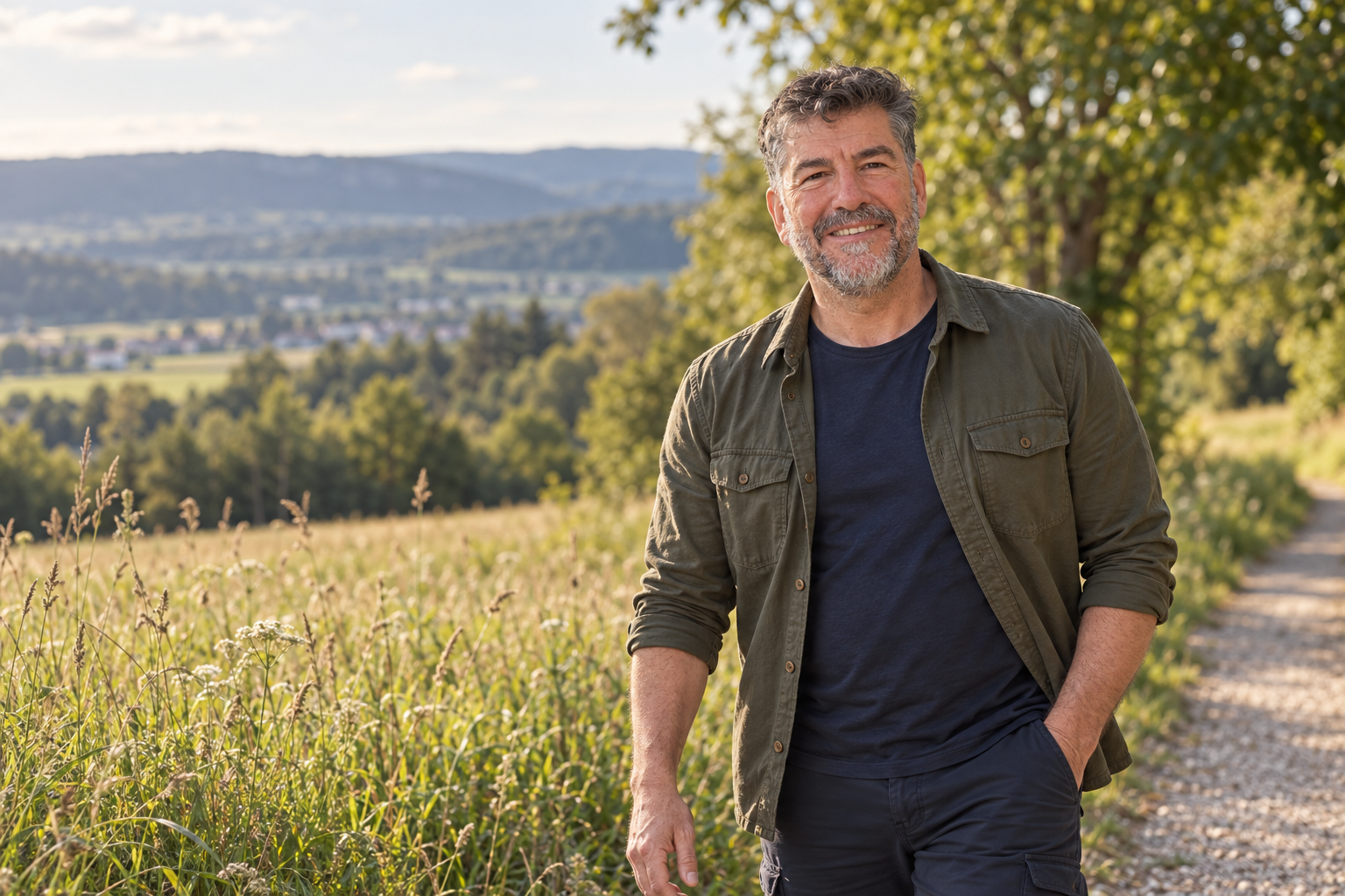 Cestiel Conte beim Kräftetanken in der Natur.